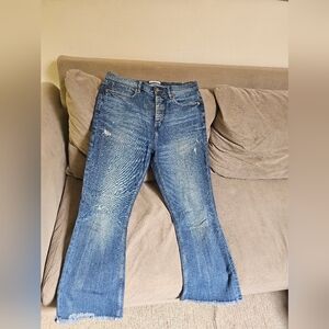 LOFT Womens High Waist Flare Crop Button Fly Raw Hem Jeans Sz 29/8
